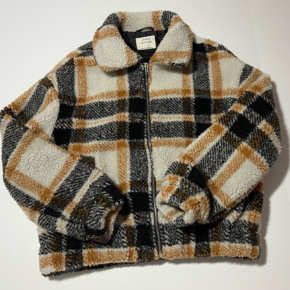 Urban Heritage Plaid Bomber Jacket - Black, White, Tan